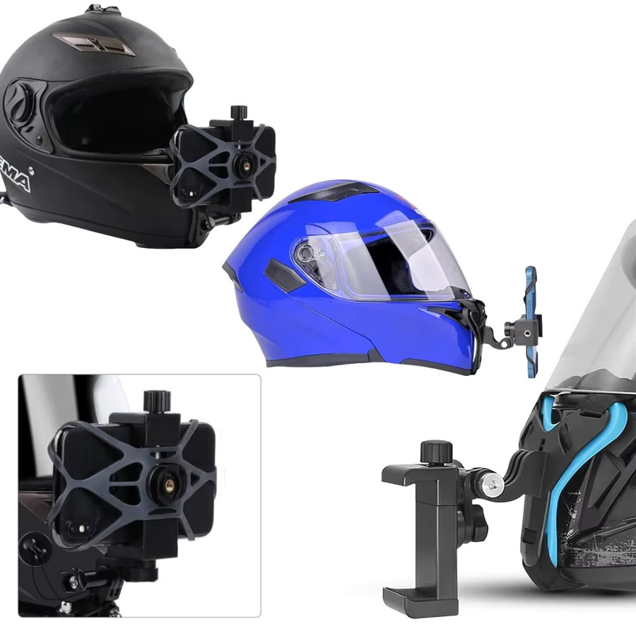Motorrad Helm Halterung für GoPro Hero 12 10 9 8 7 Action Kamera und Smartphone in Schwarz - Bild 2