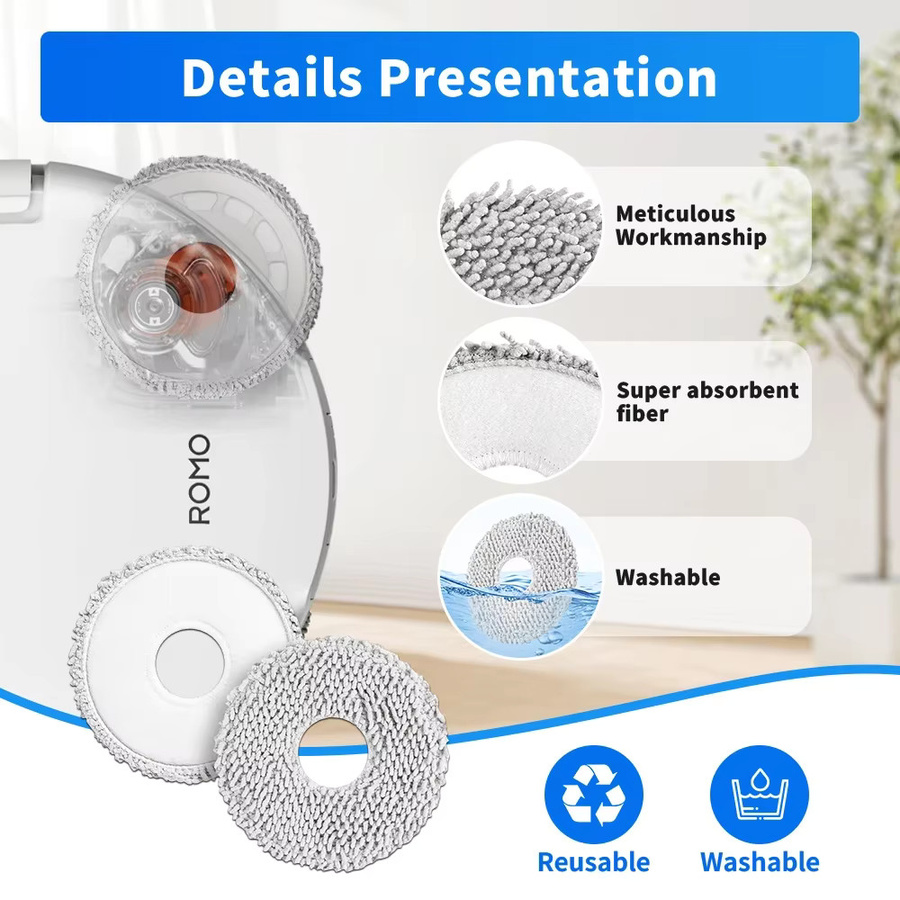 WINDNINJA Mopptuch in Weiß für DJI ROMO Roboter-Staubsauger Zubehör Wischpads - Bild 2