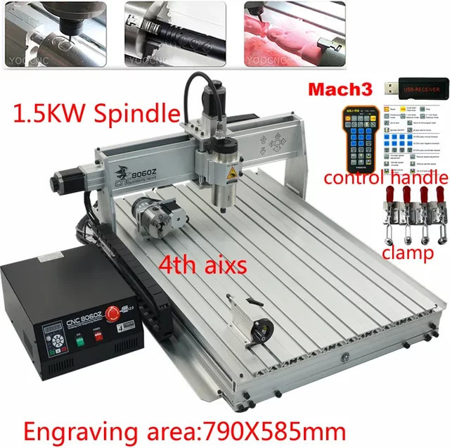 4-Achsen-CNC-Fräser 8060 mit 1500 W und USB-Anschluss, DIY Holzfräsmaschine für PCB, PVC und Acryl, Metallschnitzgravierer in Silber - Bild 1