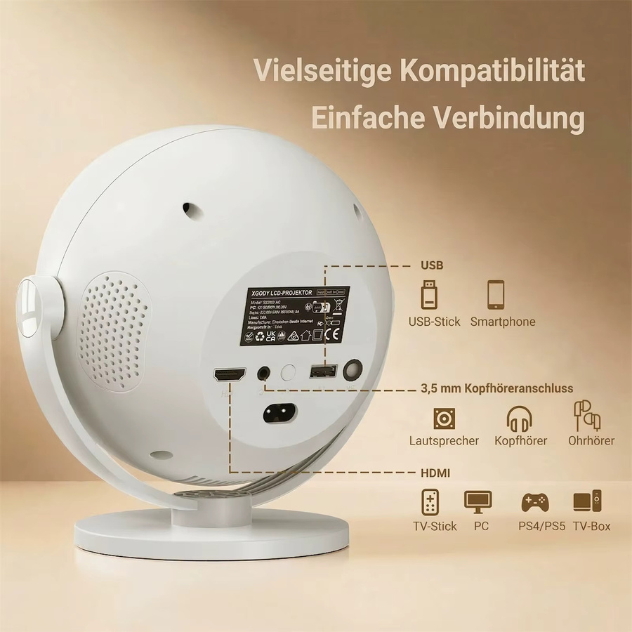 XGODY 4K Heimkino Projektor mit 360 ANSI, Android, elektrischem Fokus und Kurzdistanz-Funktion, Weiß - Bild 4
