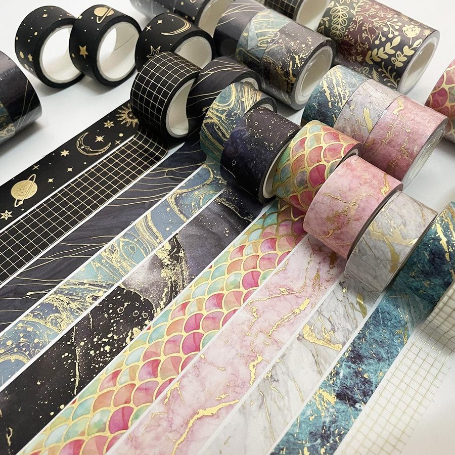 Mango Event Washi Tape Set mit Goldfolie und Marmormuster, 3 Stück dekoratives Masking Tape in Gold und Multicolour für DIY Basteln und Journaling - Bild 3