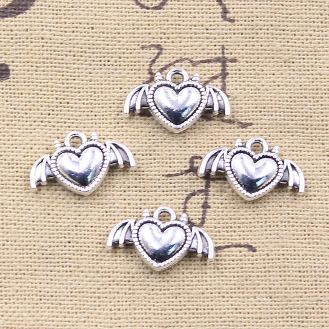 eunwol Charms Dämonenflügel Herz des Teufels, Edelstahl, Silber, 11x18mm, Unisex - Bild 1
