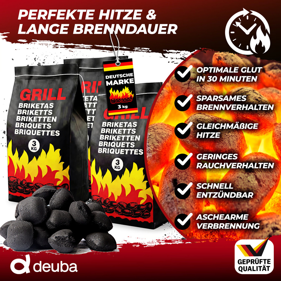Deuba Holzkohlebriketts 6er-Set, 18 kg (6 x 3 kg) - Bild 2