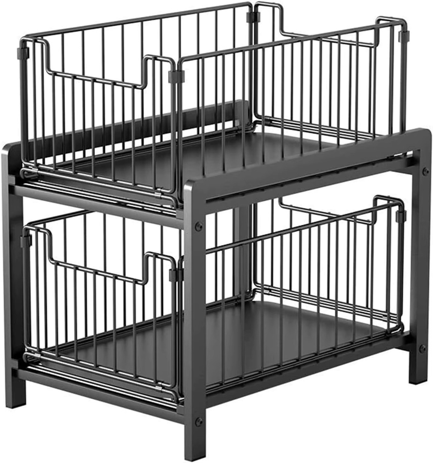 Garvee 2er-Pack ausziehbare Aufbewahrungskörbe aus Metall in Schwarz für Schrank und Spüle - Bild 2
