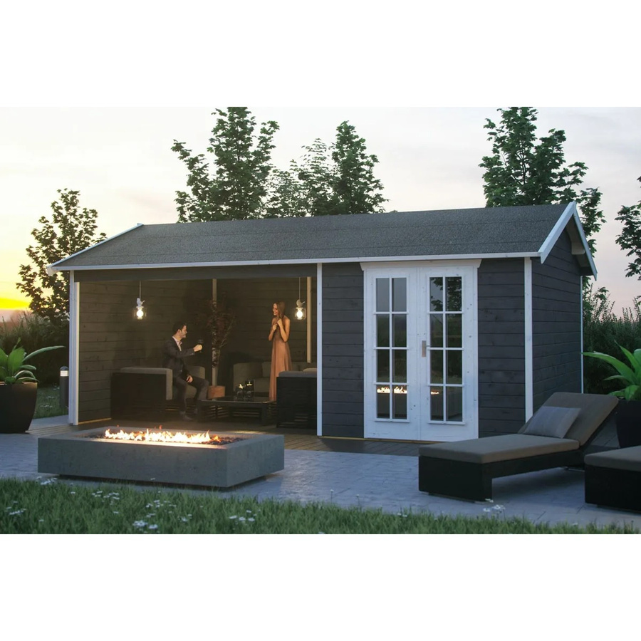 Skan Holz Gartenhaus Tilburg Satteldach grau B/H/T: 653 x 288 x 380 cm - Bild 2