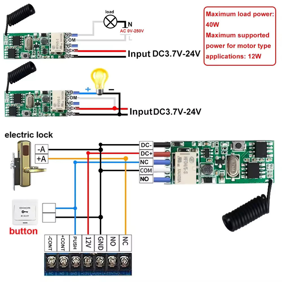 QIACHIP Universal Wireless Fernbedienung Schalter RF Relais Empfänger mit LED Licht Controller DIY Kit 433,92 MHz - Bild 2