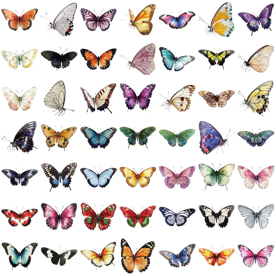 50 Stück transparente Schmetterlings-Aufkleber von AnimeWorlds Store, wasserfeste PET-Dekoraufkleber in Multicolour für Scrapbook, Gitarre und Notebook - Bild 3
