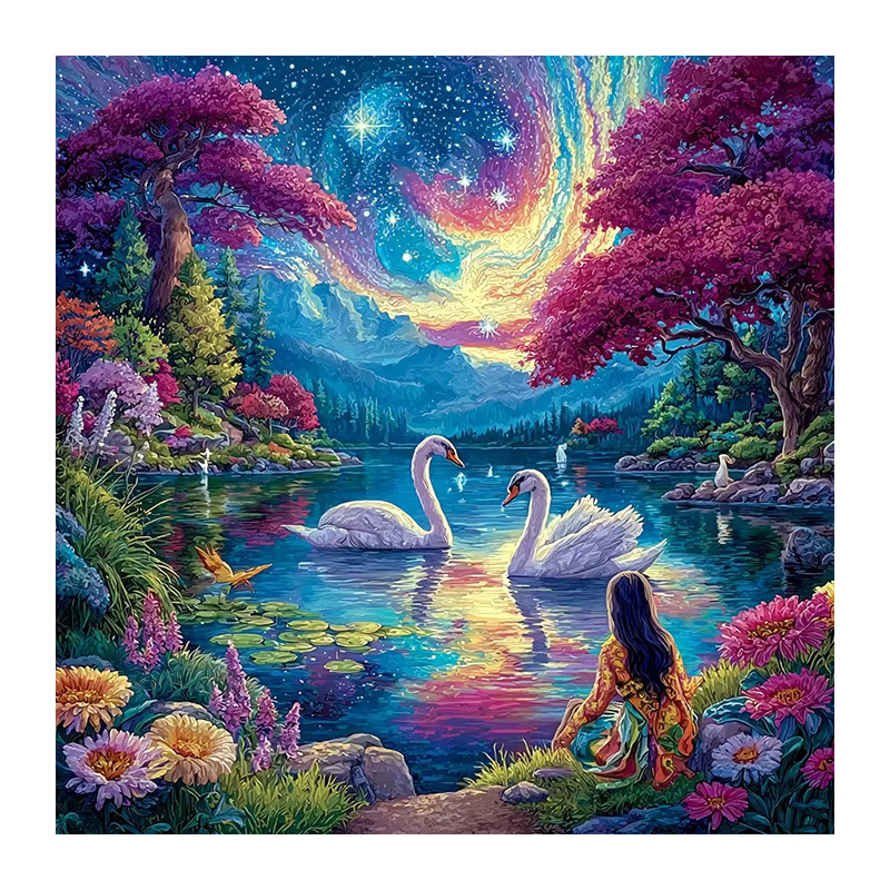 Huacan 5D-Diamantgemälde Schwanensee Landschaft und Tiere als Diamantmosaik Set mit runden Steinen in Multicolour, Breite: 20 cm, Höhe: 20 cm - Bild 4