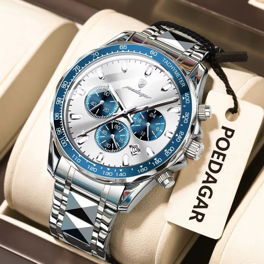 POEDAGAR Chronograph, Quarz, Edelstahl, Silber, Herren - Bild 2