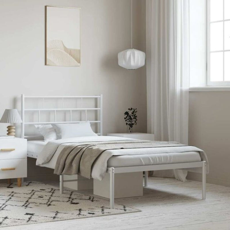 Vidaxl Metallbett mit Kopfteil in Weiß, klassisch und minimalistisch, B: 100 cm, L: 200 cm, H: 104,5 cm - Bild 1