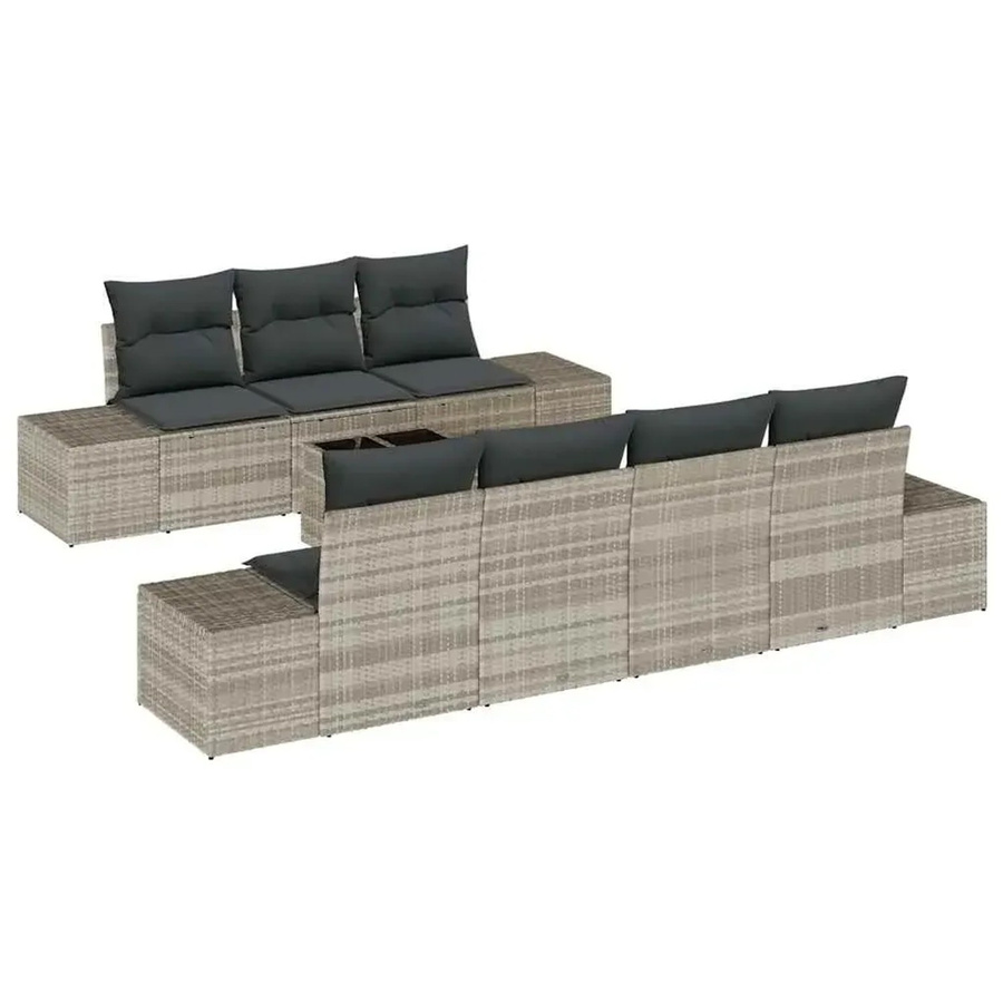 vidaXL Garten-Sofa-Set 8-teilig aus Polyrattan in Hellgrau mit Tisch und Polsterkissen in U-Form - Bild 2