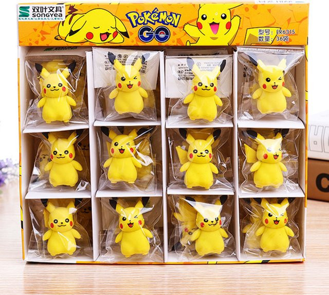 FUNISM Pokemon Radiergummi Set mit 36 Stück in Gelb, 3D Anime Figuren für Kinder und Schüler - Bild 1