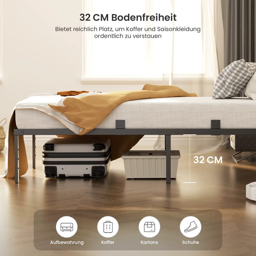 KUTAS Industrial Metallbett in Schwarz mit 14 Lattenrost, B/T/H: 90 x 200 cm - Bild 4