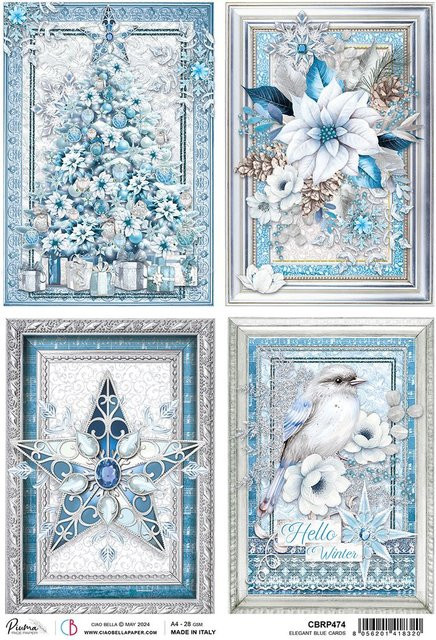 Motiv-Strohseide Ciao Bella Elegance of Blue - Blue Cards in Blau, Format A4 - Bild 1