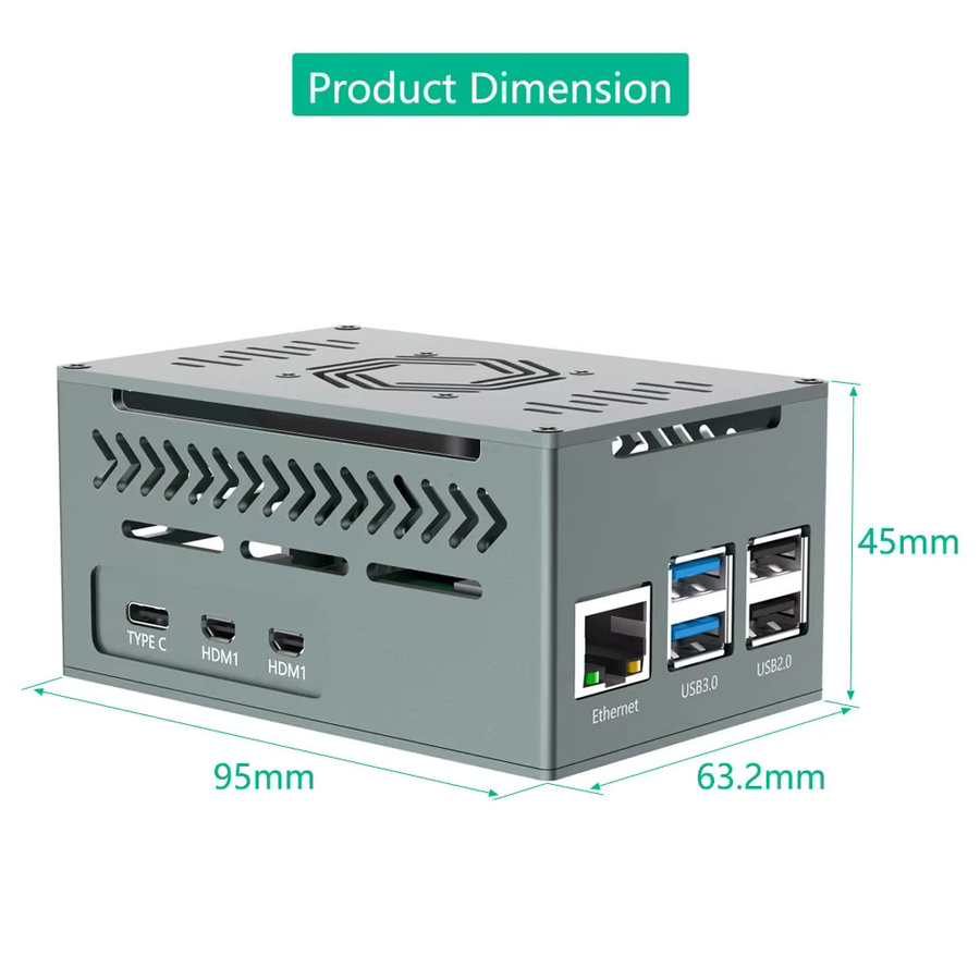 T.F.SKYWINDINTL Gehäuse für Raspberry Pi 5 in Grau mit 4010-PWM-Lüfter und Kupfer-Kühlkörper, kompatibel mit dem offiziellen Raspberry Pi 5 Active Cooler - Bild 2