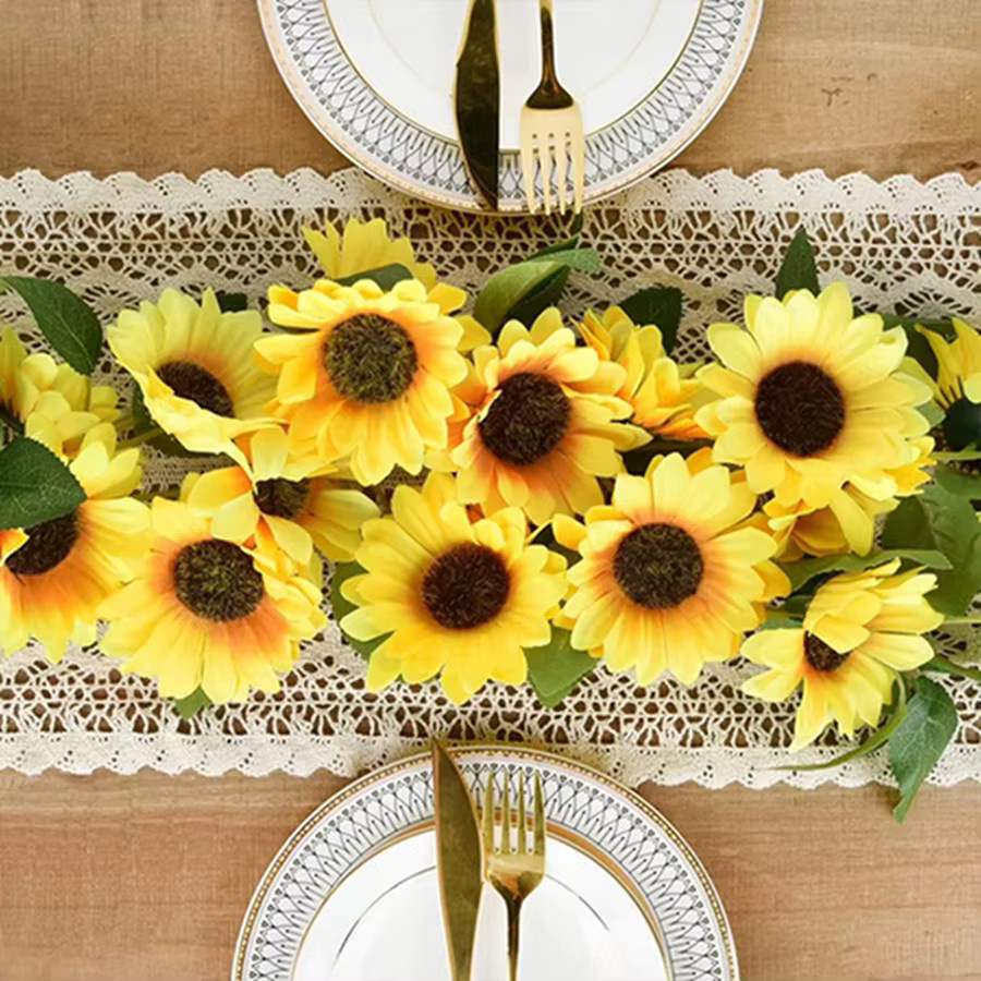 ZQCY Sonnenblumen-Ranke als künstliche Blumen-Girlande in Gelb für Wanddekoration und Hochzeiten - Bild 3