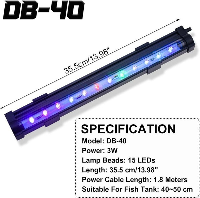 Wasserdichte LED-Aquariumleuchte DB-40 in Mehrfarbig, Schwarz, Länge: 35,5 cm - Bild 1