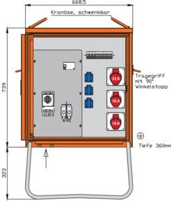 Walther Werke Verteilerschrank 22kVA WV0270R1 in Orange, 3-Phasen, IP44 mit RCD - Bild 1