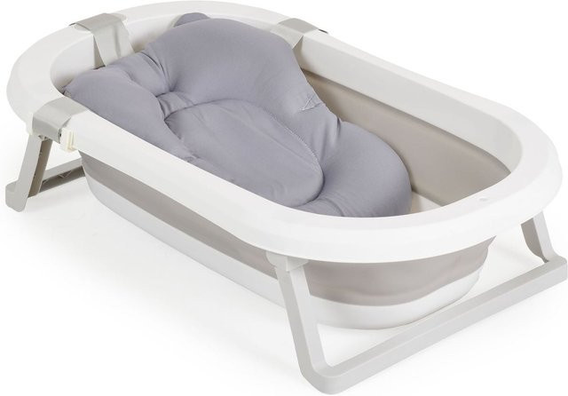 Moni Babybadewanne Palma faltbar, 3-teiliges Set mit Badekissen und Schwamm, grau - Bild 1