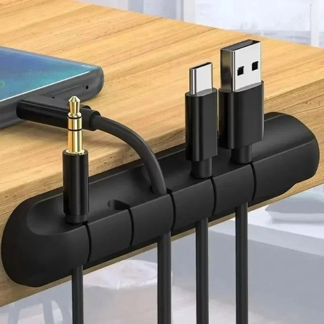 Selbstklebender Kabelmanager aus Silikon in Schwarz für Netzkabel, Stecker, Maus, Kopfhörer und Handy-Datenkabel als Schreibtisch-Organizer - Bild 1
