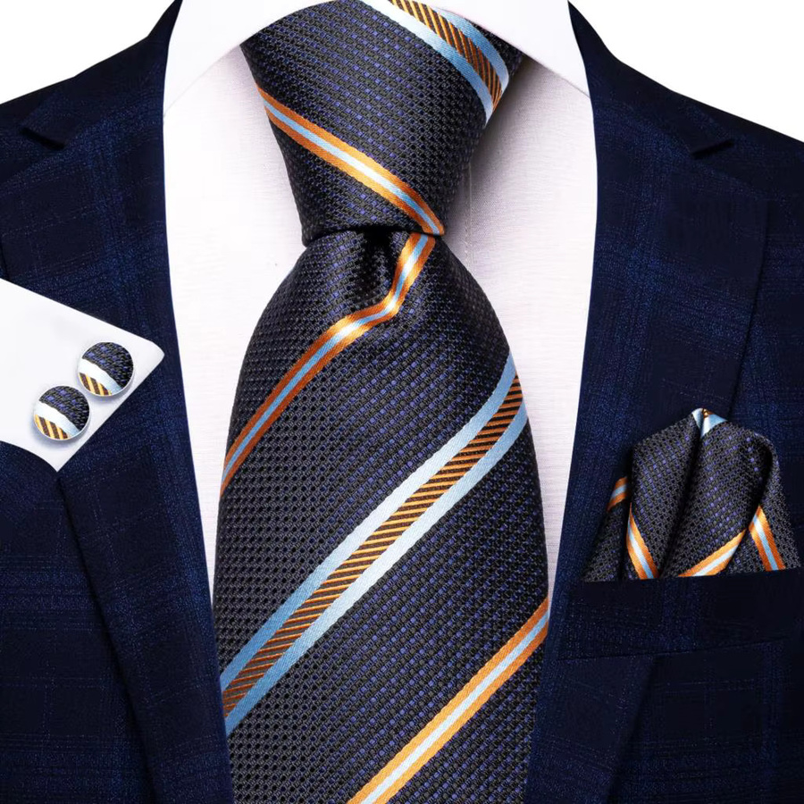 Hi-Tie Krawatte, Einstecktuch, Manschettenknöpfe, marineblau, Herren - Bild 2