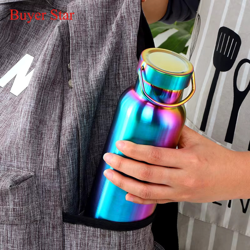 Isolierte Edelstahl-Wasserflasche in Silber, 500 ml, doppelwandig für Sport und Reisen - Bild 3