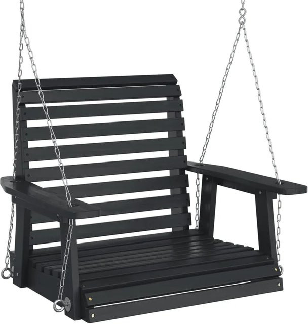 vidaXL Garten-Hängestuhl aus massivem Tannenholz mit Metallketten und Armlehnen, Schwarz, B: 110,0 cm, T: 72,0 cm, H: 63,0 cm - Bild 1