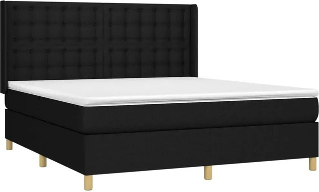 vidaXL Boxspringbett mit Matratze in Schwarz, Hybrid-Bett mit LED-Unterbettbeleuchtung und USB-Ladeport, Stoff, B/T: 160 x 200 cm - Bild 1