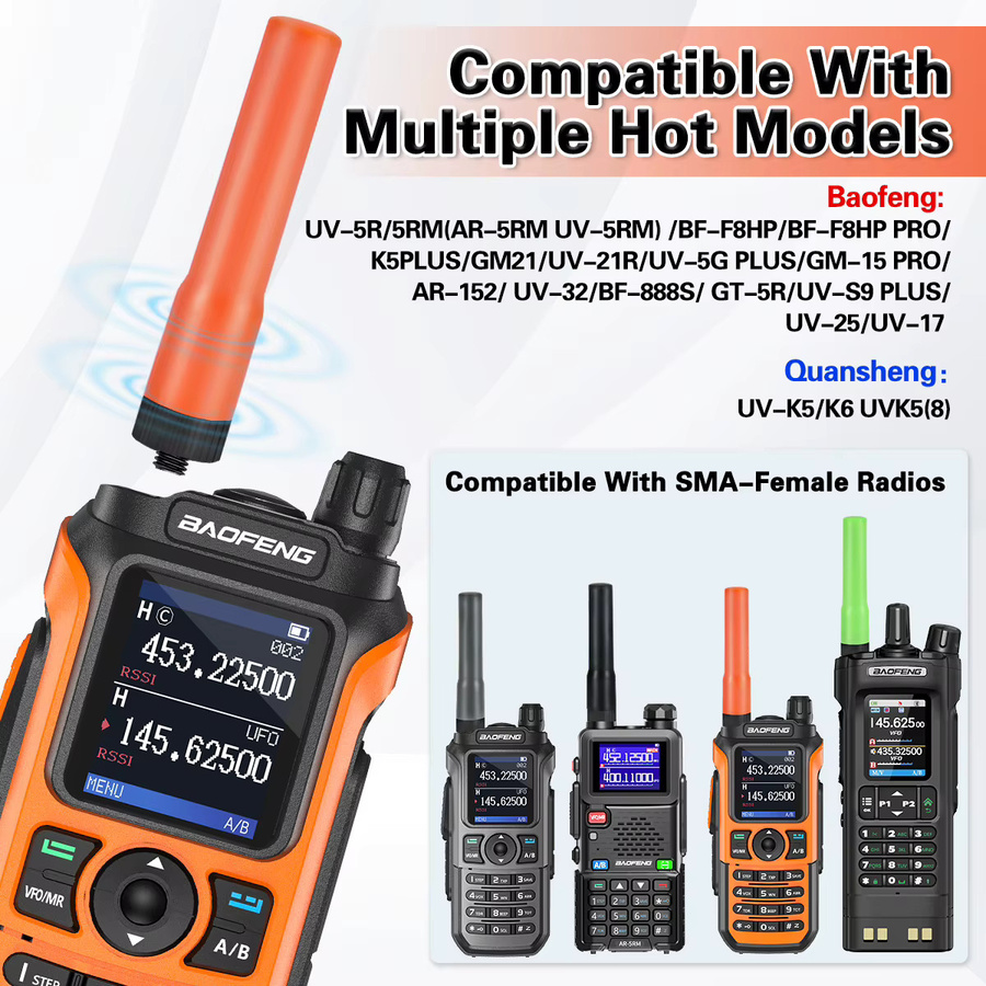 ABBREE SF-20 Mini Weiche Antenne Dual Band VHF UHF mit SMA-Buchse in Schwarz für Baofeng UV-5R, UV-21 PRO und Quansheng UV-K5 Walkie Talkies - Bild 2