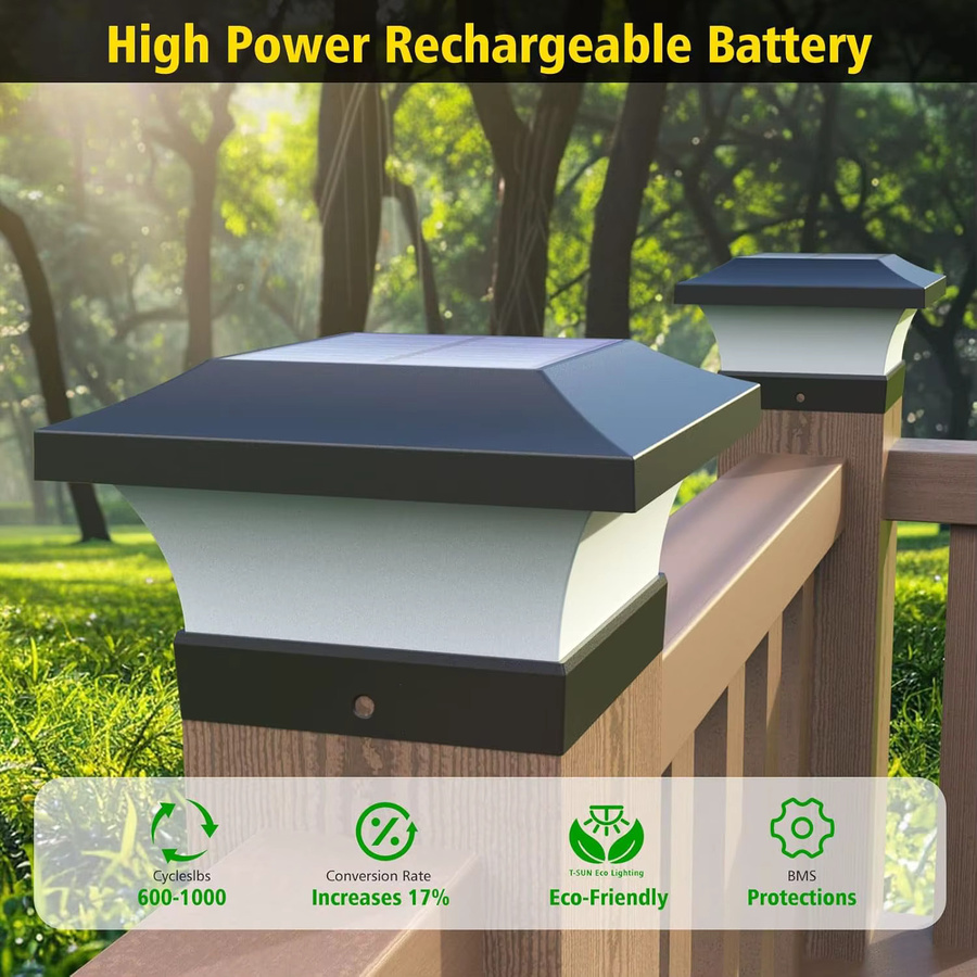 Crepow Solar-Pfostenleuchte LED für Garten und Außenbereich, IP65 wasserdicht, Schwarz - Bild 5
