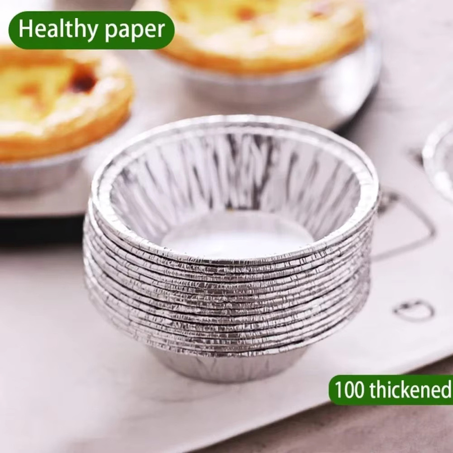 100 Stück Einweg-Backförmchen aus Aluminiumfolie von ouhoe in Silber, hochtemperaturbeständige Mini-Muffinförmchen und Eierkuchenförmchen - Bild 3
