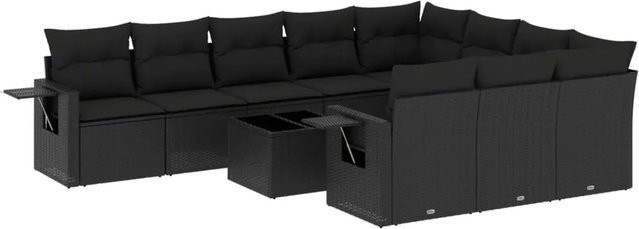 vidaXL 11-teilige Garten-Sofagarnitur aus Poly-Rattan mit Kissen in Schwarz - Bild 1