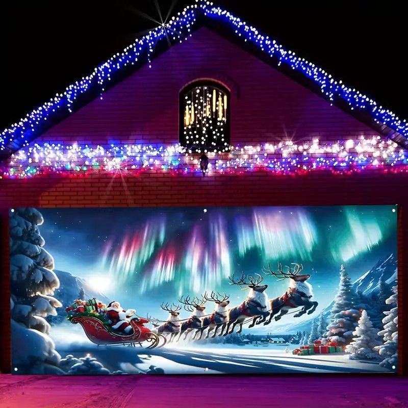 VIKAMA Weihnachts Banner mit Santa und Elch zur Dekoration von Garagentor und Wand für Innen und Außen - Bild 5
