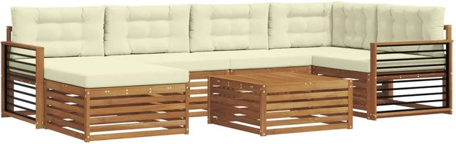 vidaXL Outdoor-Sofagarnitur 7-teilig aus Akazienholz mit Kissen in Natur und Creme - Bild 1