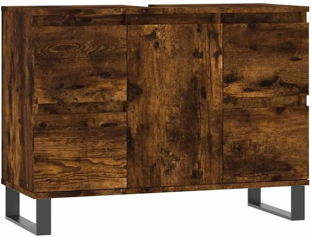 vidaXL Badschrank in Räuchereiche aus Holzwerkstoff und Eisen im industriellen Stil, B/T/H: 80 x 33 x 60 cm - Bild 1