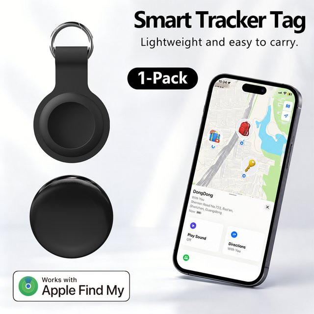 HIMOJO Smart Tag mit Schutzhülle in Schwarz, Anti-Verlust-Tracker für Apple Find My zur Sprachfindung von Gepäck und Schlüsseln für iOS iPhone, 1er-Pack - Bild 1
