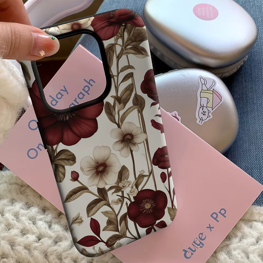 Burgundy Floral Elegance Handyhülle für iPhone 17 16 15 14 13 12 11 Pro Max Plus mit doppelschichtiger Rückseite in Rot und Multicolour - Bild 5