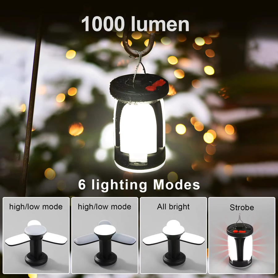 Heinast Wiederaufladbare COB-LED-Campinglaterne mit klappbarem Flutlicht in Schwarz und Weiß - Bild 4