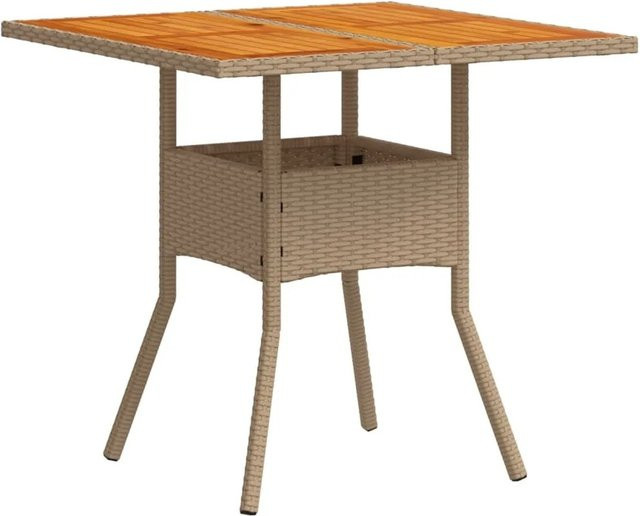 vidaXL Gartentisch aus PE-Rattan und Akazienholz in Beige, B/T/H: 80 x 80 x 75 cm - Bild 1