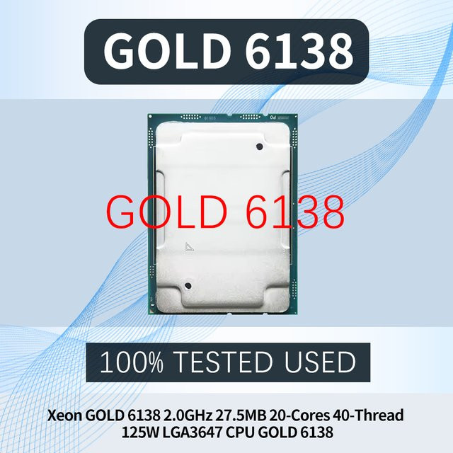 Intel Xeon Gold 6138 CPU-Prozessor, 2,0 GHz, 27,5 MB Smart Cache, 20 Kerne, 40 Threads, LGA3647, Silber, gebraucht - Bild 1