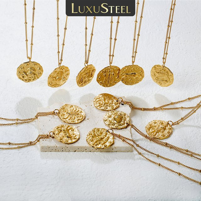 LUXUSTEEL 12-Sternbild-Anhänger, Edelstahl, Gold, Unisex - Bild 1