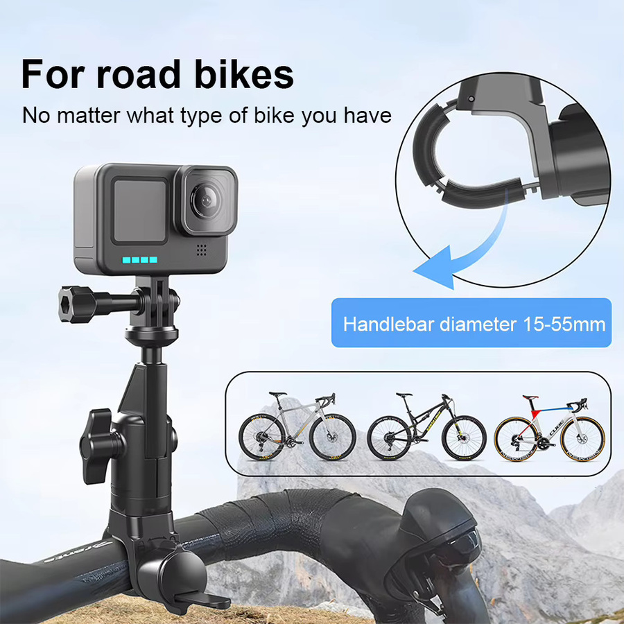 ALLOET Rotierende Kamera-Halterung für Motorrad und Fahrrad, kompatibel mit Insta360 X2 X3 X4, GoPro 12 11 10 und DJI, Farbe: Schwarz - Bild 3