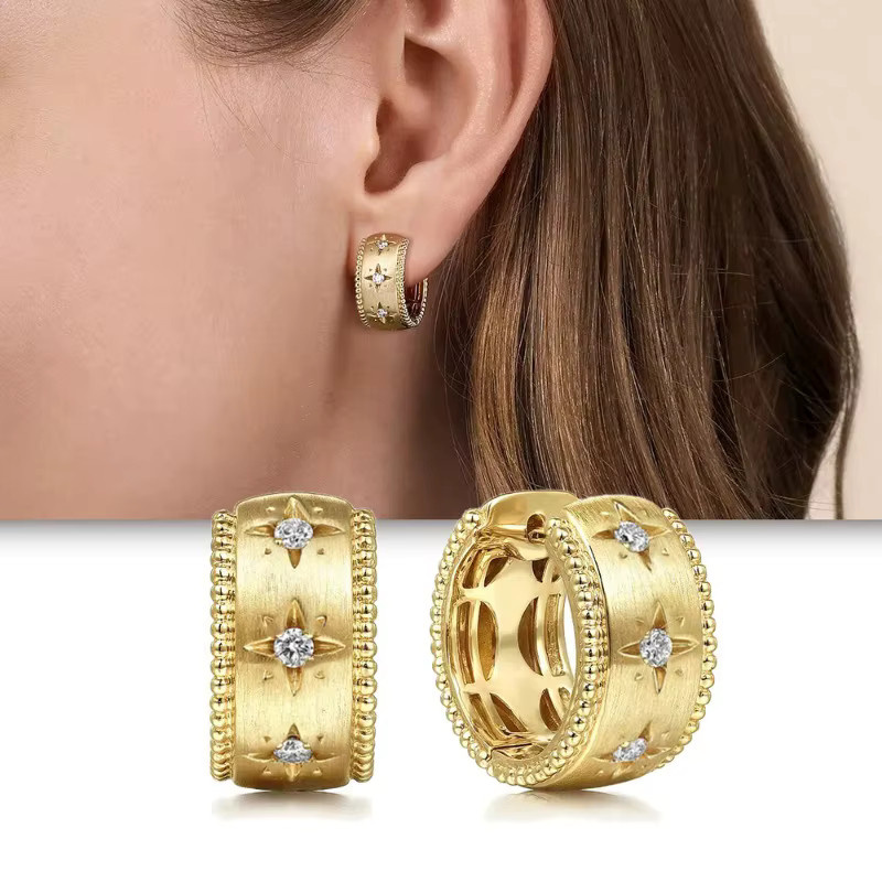 Huitan Creolen, Stern-Design, Zirkonia, goldfarben, Damen - Bild 2