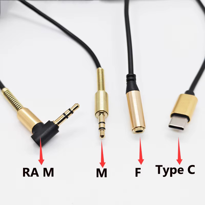 YuXi Spiralkabel Audio-Adapter USB-C auf 3,5 mm Jack AUX-Kabel, vergoldet, Schwarz, Länge: 1,5 m - Bild 2
