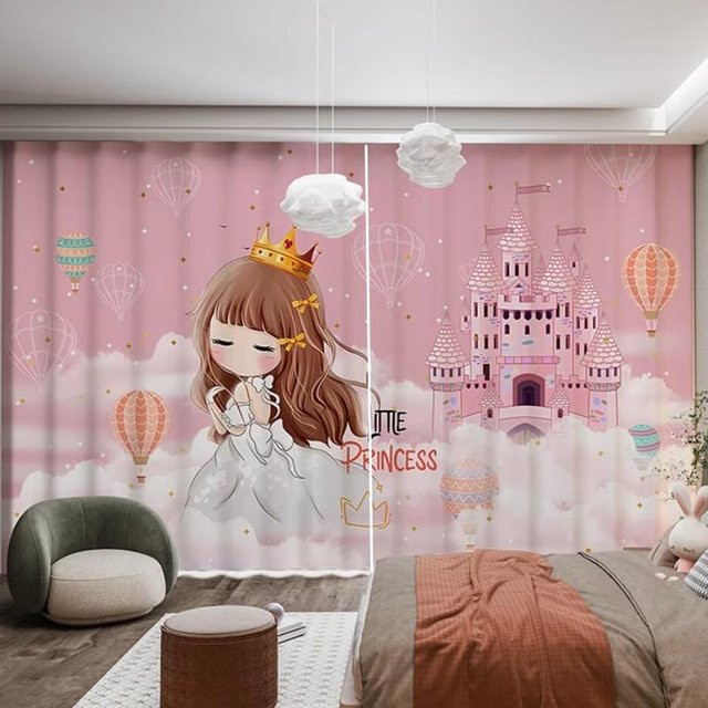2er-Set Vorhangpaneele für Kinderzimmer mit Einhorn und Regenbogen-Print, Rosa und Mehrfarbig, B/T/H: 50 x 100 cm - Bild 1