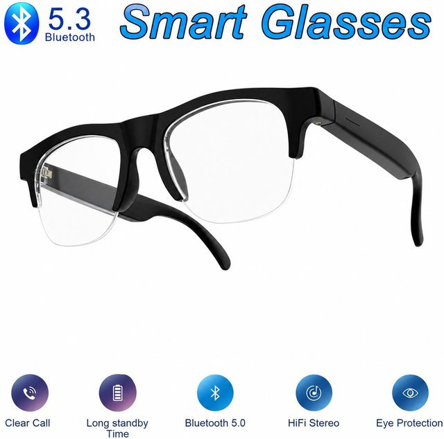 Intelligente Bluetooth Musik-Sonnenbrille mit HIFI-Audio und Anruffunktion, Schwarz, Square Design - Bild 1
