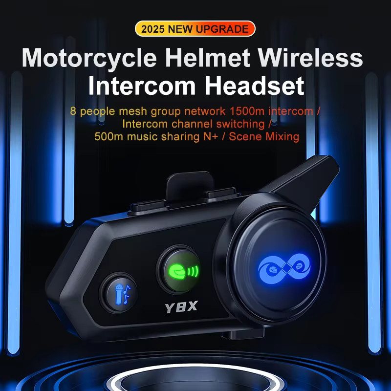 XINOWY Y8X Motorrad Helm Bluetooth Intercom Headset in Schwarz mit 500m Reichweite, IP56 wasserdicht und staubgeschützt, inklusive Musikwiedergabe und Sprachassistent - Bild 2
