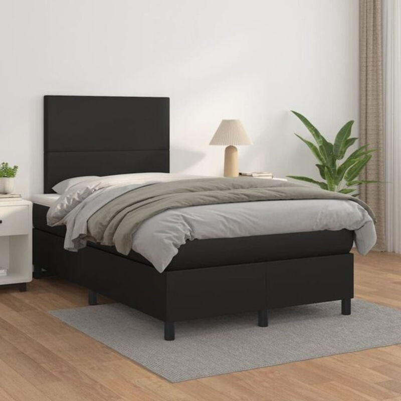 vidaxl Boxspringbett mit Matratze in Schwarz aus Kunstleder, B/T/H: 200 x 120 x 118 cm - Bild 1