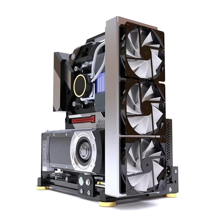 Cynzo Offenes PC-Gehäuse Rahmenregal in Schwarz für DIY ITX MATX ATX Setups mit Unterstützung für Wasser- und Luftkühlung - Bild 2