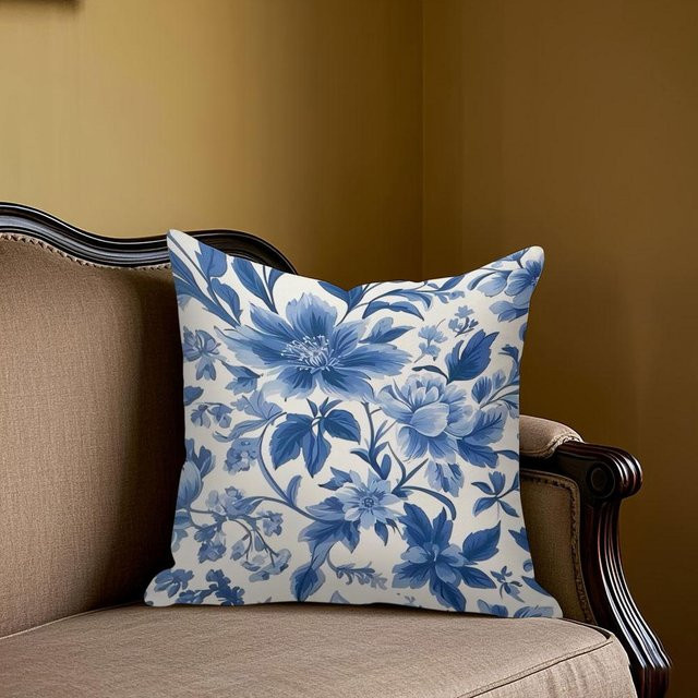 Potdemiel Jacquard-Kissenhülle mit blau-floralem Porzellan-Design, quadratisch, B/B: 45 x 45 cm - Bild 1